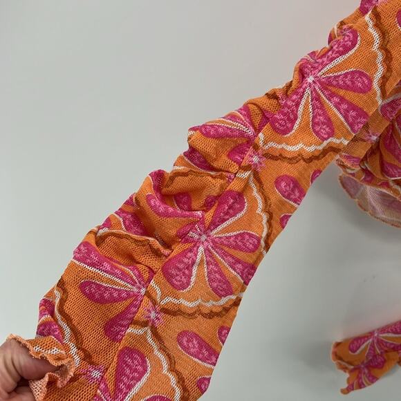 Free People Through the Meadow Ruched Mesh Top - Grapefruit Seltzer - XS - NWT - Picture 7 of 8